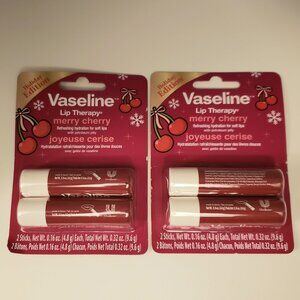 2 Two-Packs Vaseline Lip Therapy Merry Cherry Lip Balm Gloss Holiday Edition New